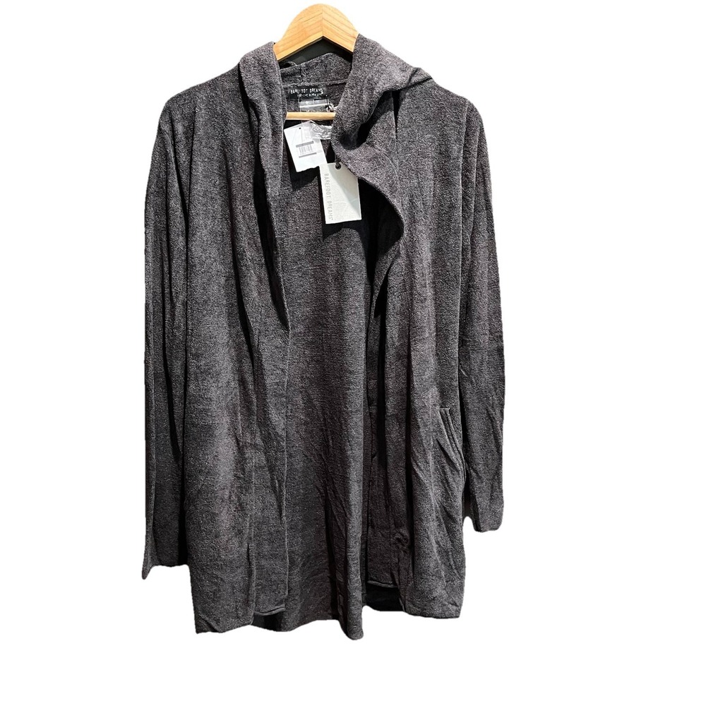 Barefoot‎ Dreams Carbon CozyChic Ultra Lite Hooded Women's Cardigan Size Medium